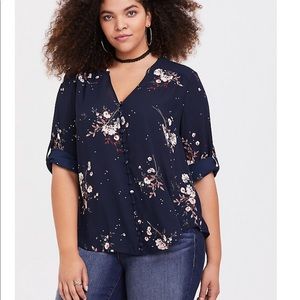 Torrid Harper Navy Floral Button Down Georgette